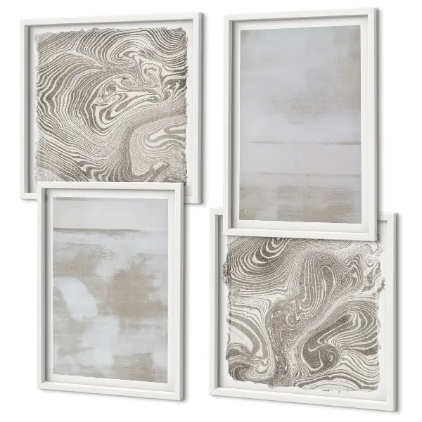 Set of 4 wall art pieces with worn textures in a modern style