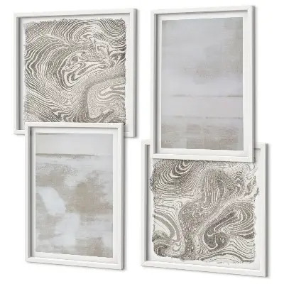 Set of 4 wall art pieces with worn textures in a modern style