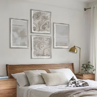 Set of 4 wall art pieces with worn textures in a modern style