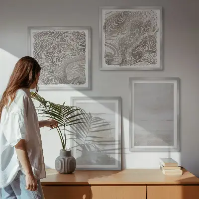 Set of 4 wall art pieces with worn textures in a modern style