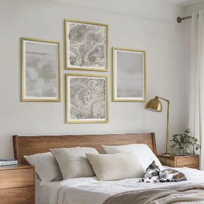 Set of 4 wall art pieces with worn textures in a modern style