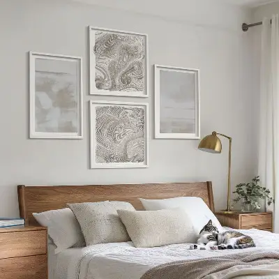 Set of 4 wall art pieces with worn textures in a modern style