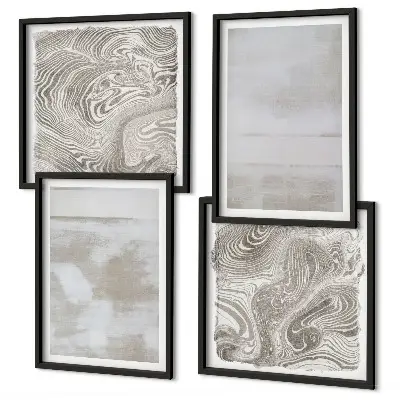 Set of 4 wall art pieces with worn textures in a modern style
