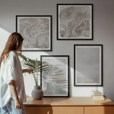 Set of 4 wall art pieces with worn textures in a modern style