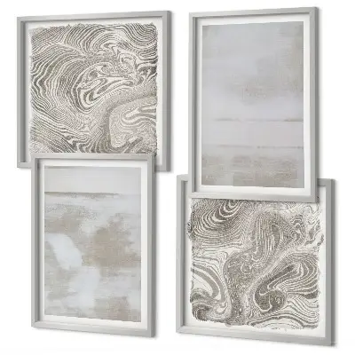 Set of 4 wall art pieces with worn textures in a modern style