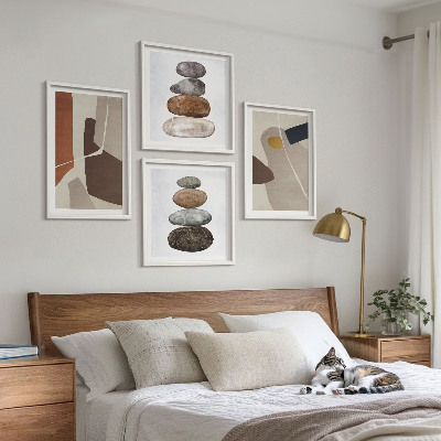 Set of 4 wall art pieces Abstract boho shapes
