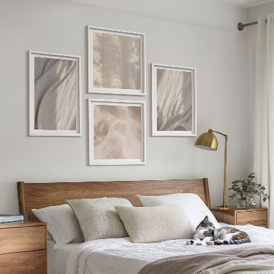 Multi-piece wall decor set Natural boho fabrics close-up