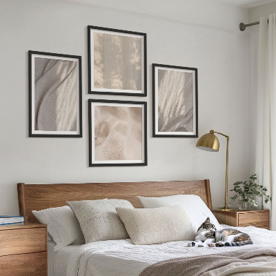 Multi-piece wall decor set Natural boho fabrics close-up