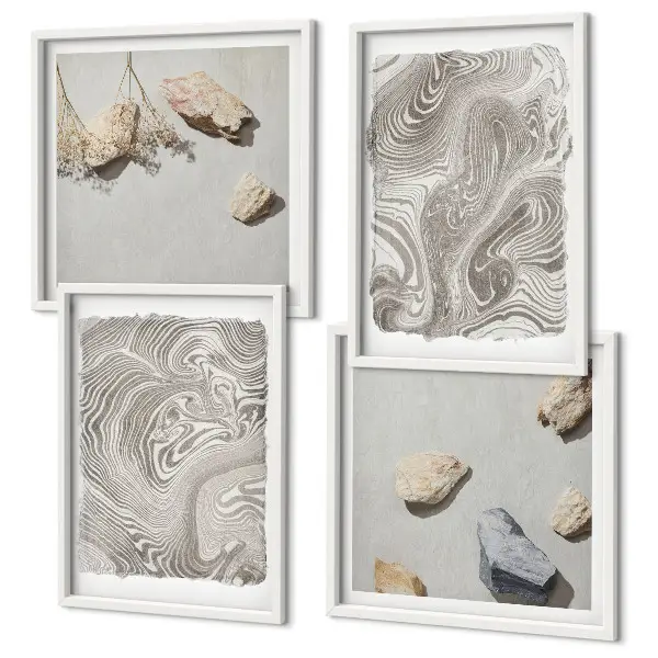 Modern abstract shapes wall art set of 4 pieces