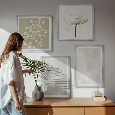 Wall art set with fashionable boho flower textures