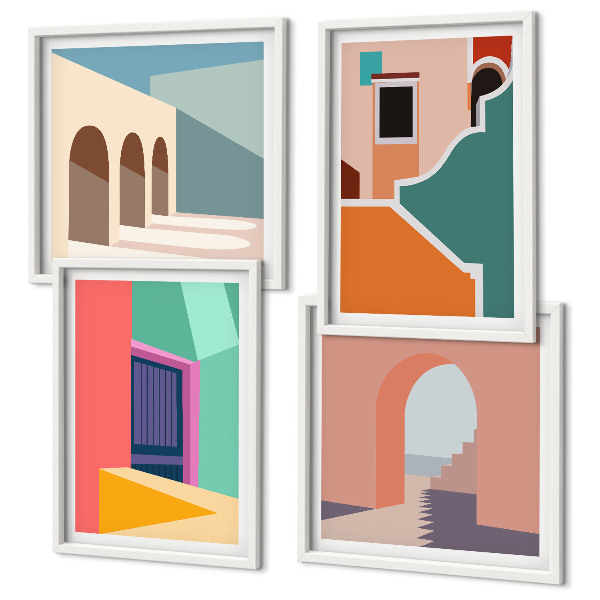 Wall art set Colorful illustrations of the city