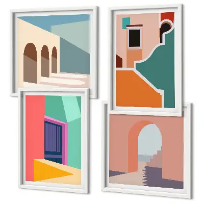 Wall art set colorful city illustrations