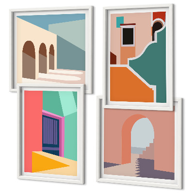 Wall art set Colorful illustrations of the city