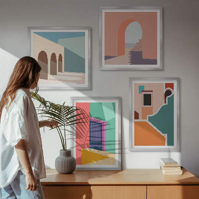 Wall art set Colorful illustrations of the city