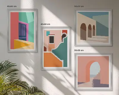 Wall art set colorful city illustrations