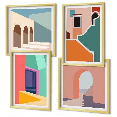 Wall art set Colorful illustrations of the city
