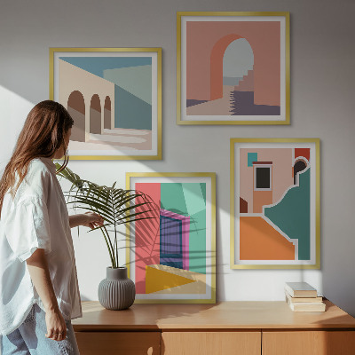 Wall art set Colorful illustrations of the city