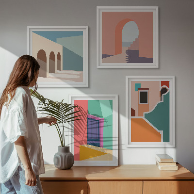 Wall art set Colorful illustrations of the city