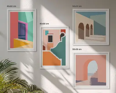 Wall art set colorful city illustrations