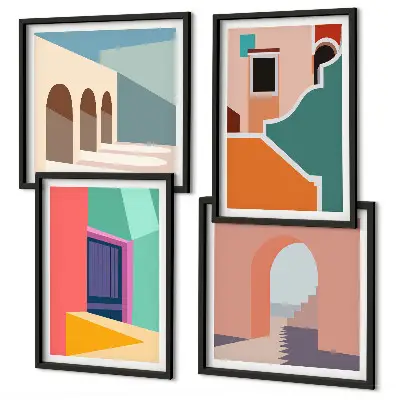 Wall art set colorful city illustrations