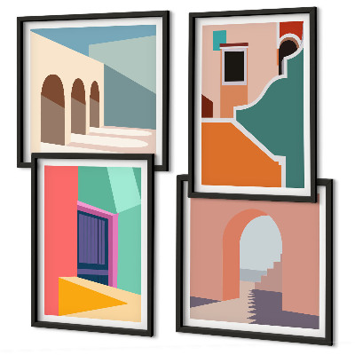 Wall art set Colorful illustrations of the city