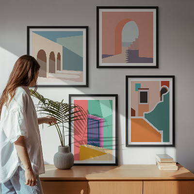Wall art set Colorful illustrations of the city
