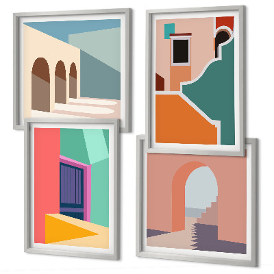 Wall art set Colorful illustrations of the city