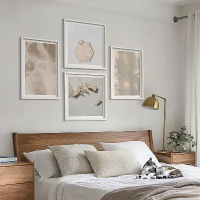 Set of 4 wall art pieces with subtle boho natural textures