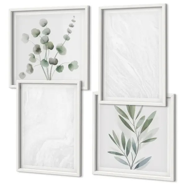 Wall art set marble structure with pastel twigs
