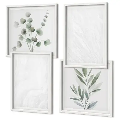 Wall art set marble structure with pastel twigs