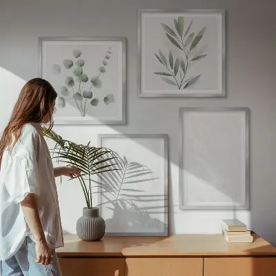 Wall art set marble structure with pastel twigs
