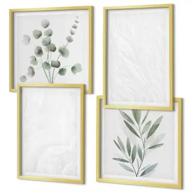 Wall art set marble structure with pastel twigs