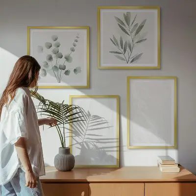 Wall art set marble structure with pastel twigs
