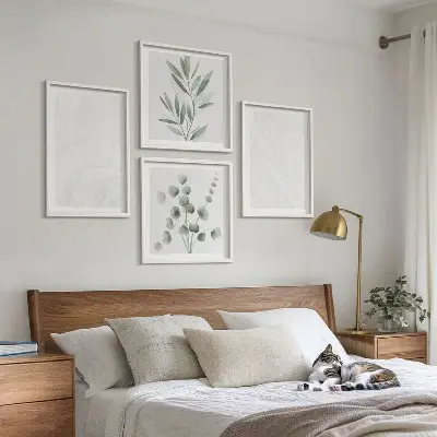 Wall art set marble structure with pastel twigs