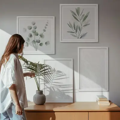 Wall art set marble structure with pastel twigs