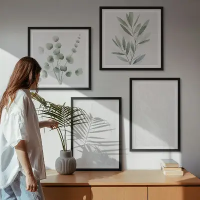 Wall art set marble structure with pastel twigs