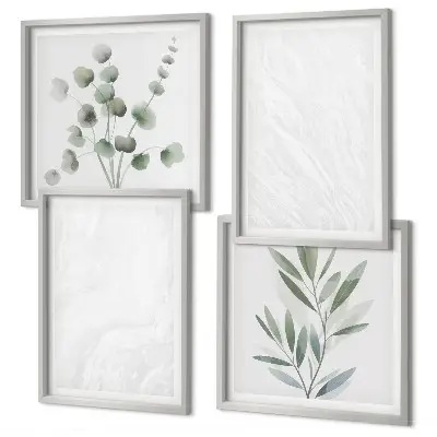 Wall art set marble structure with pastel twigs