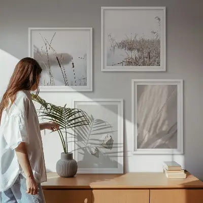 Boho style wall art set of 4 textured close-up pieces