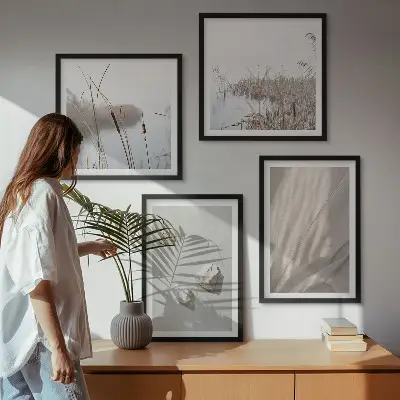 Boho style wall art set of 4 textured close-up pieces