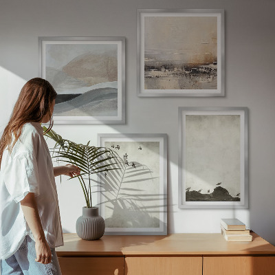 Set of 4 wall art pieces Birds rocks brush strokes decorations