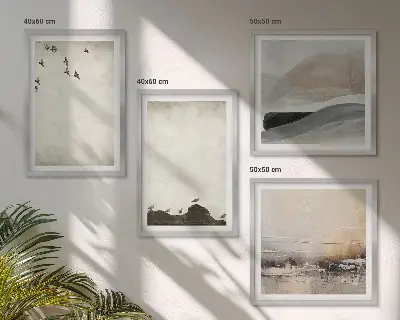 Birds, rocks, and brush strokes wall art set set of 4 pieces