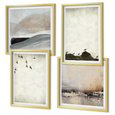 Set of 4 wall art pieces Birds rocks brush strokes decorations