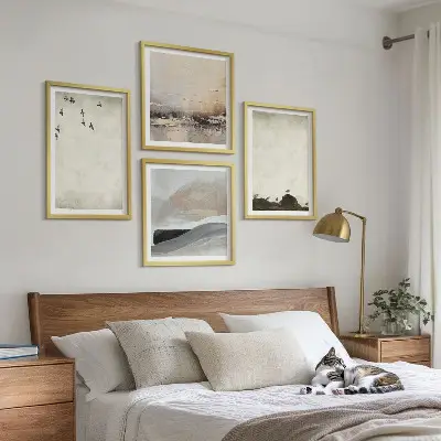 Birds, rocks, and brush strokes wall art set set of 4 pieces