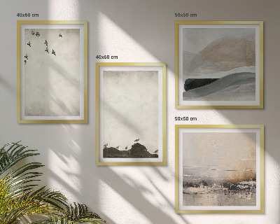 Set of 4 wall art pieces Birds rocks brush strokes decorations
