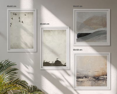 Set of 4 wall art pieces Birds rocks brush strokes decorations