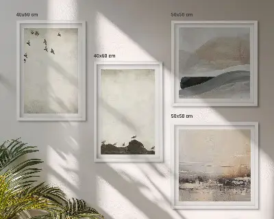 Birds, rocks, and brush strokes wall art set set of 4 pieces