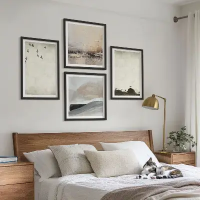 Birds, rocks, and brush strokes wall art set set of 4 pieces