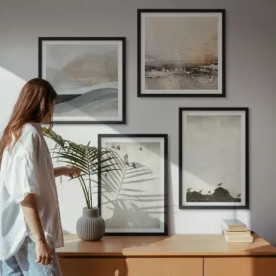 Birds, rocks, and brush strokes wall art set set of 4 pieces