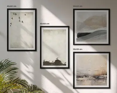 Birds, rocks, and brush strokes wall art set set of 4 pieces