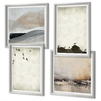 Set of 4 wall art pieces Birds rocks brush strokes decorations